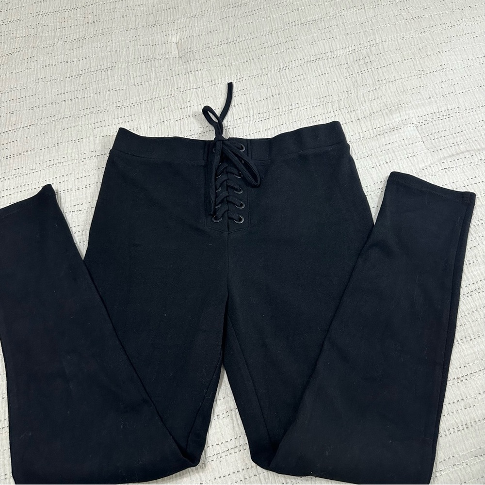 High-Rise Black Lace-Up Front Leggings
